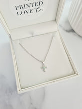 Load image into Gallery viewer, White Opal Small Cross Necklace - theprintedloveco