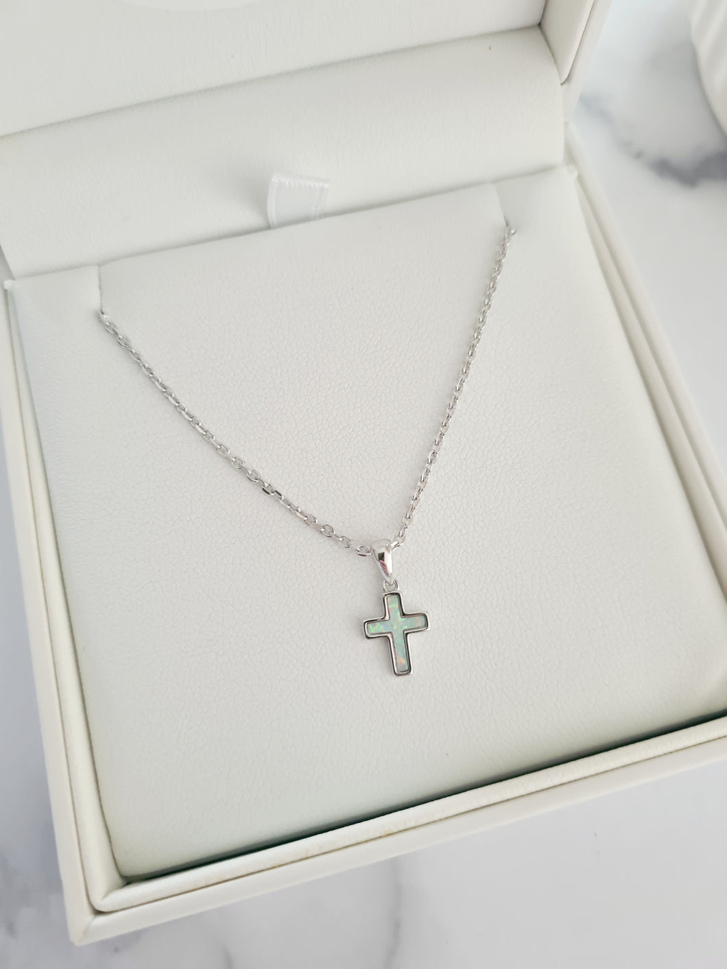 White Opal Small Cross Necklace - theprintedloveco