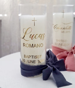 "Lucas" Glass Baptism Christening Candle.