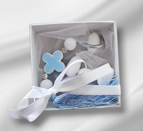 Blue cross keyring bombonniere.