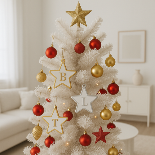 Initial Star Silver & White Bauble Christmas Decoration