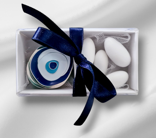 Navy blue eye keyring bombonniere.
