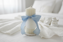 Load image into Gallery viewer, "Orlando" Personalised Baptism Christening Ribbed Candle with Ribbon - theprintedloveco