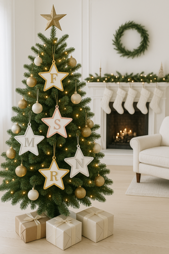 Initial Star Gold & White Bauble Christmas Decoration