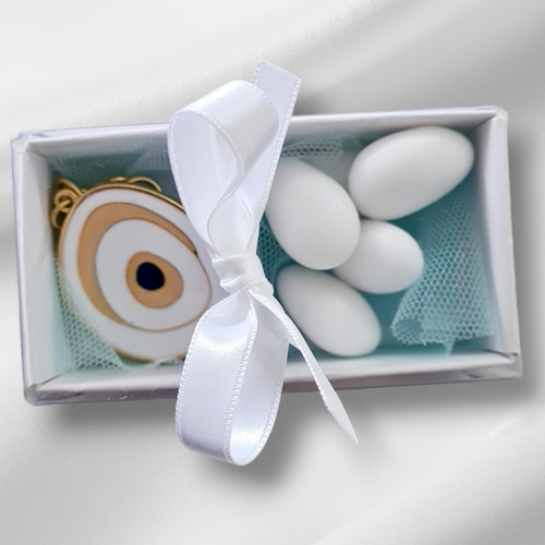 White eye keyring bombonniere.