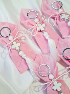 Pink cross keyring Favour/Bonbonniere.