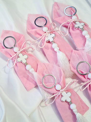 Pink cross keyring Favour/Bonbonniere.