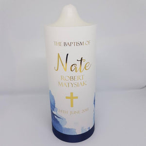 "Nate" Baptism Christening Candle (Choose your colours)