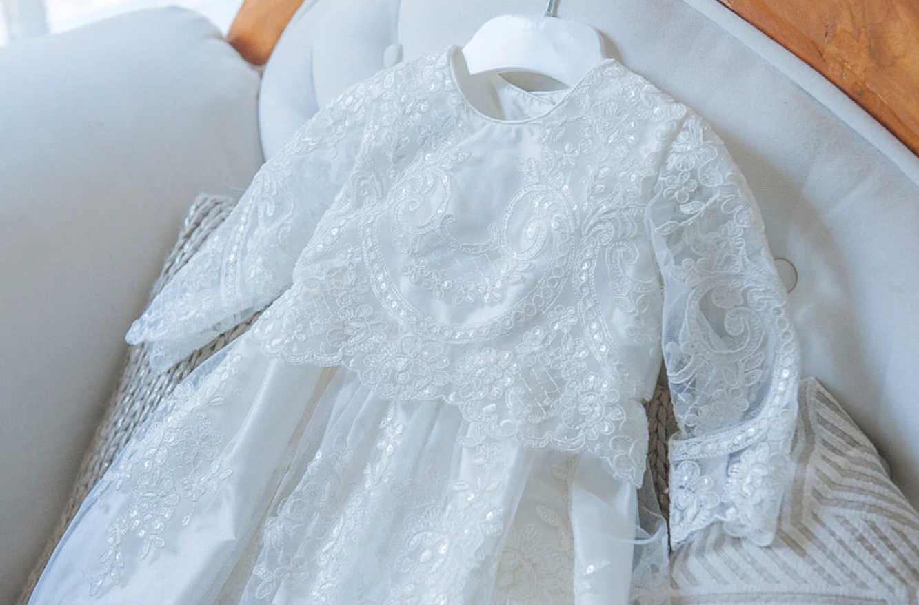 Mila 2 Piece Long Sleeve Girls Silk Christening/Baptism Dress –  theprintedloveco