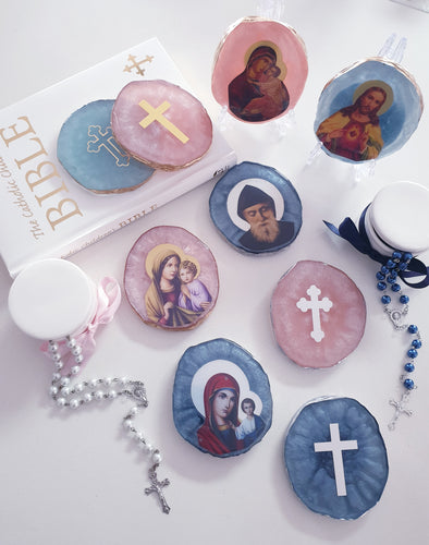 Religious Agate Look Coaster Plaques