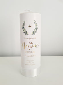 "Nathan 2" Baptism Christening Candle (Choose your colours)