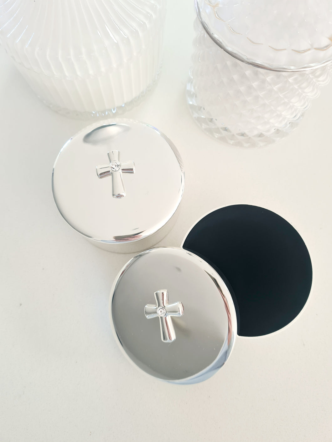 Silver Cross Trinket Round Box - theprintedloveco
