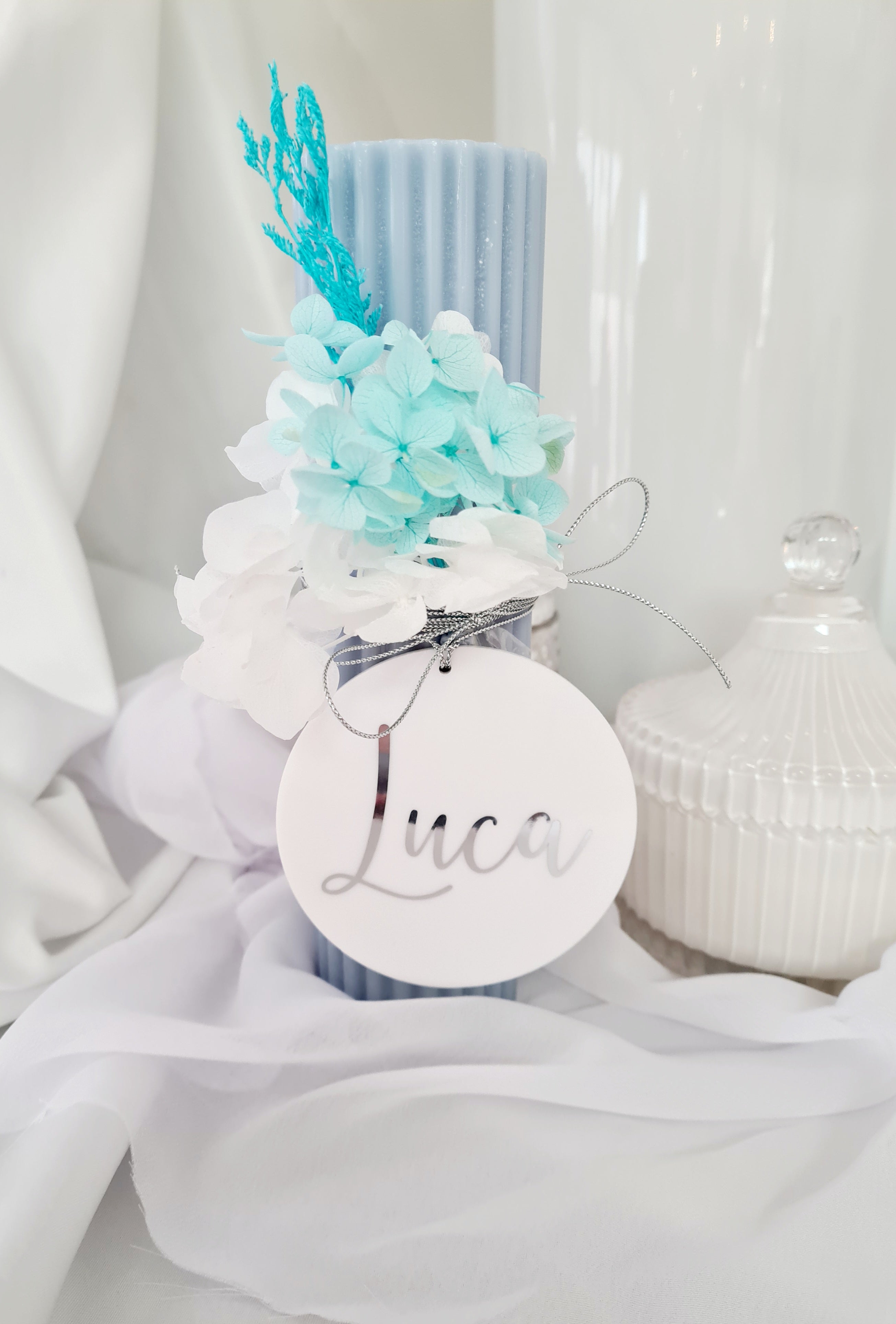 Luca Baptism Christening Candle (Choose your colours