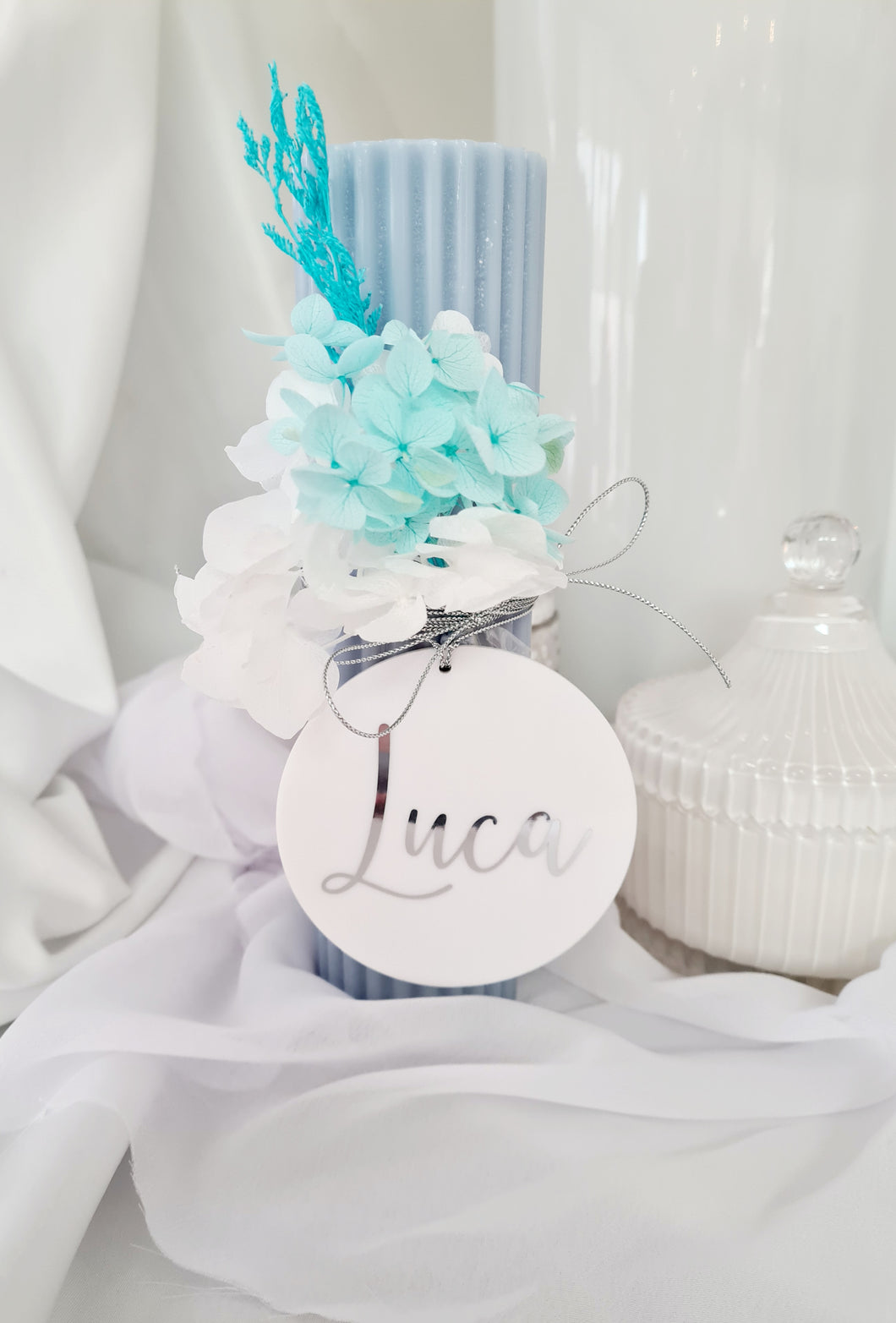 Luca Baptism Christening Candle (Choose your colours)