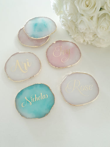 Personalised Agate Look Coasters/Place Cards, Bombonniere - theprintedloveco