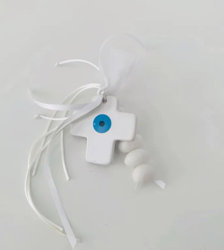 White Ceramic Mati Cross Favour/Bomboniere - theprintedloveco