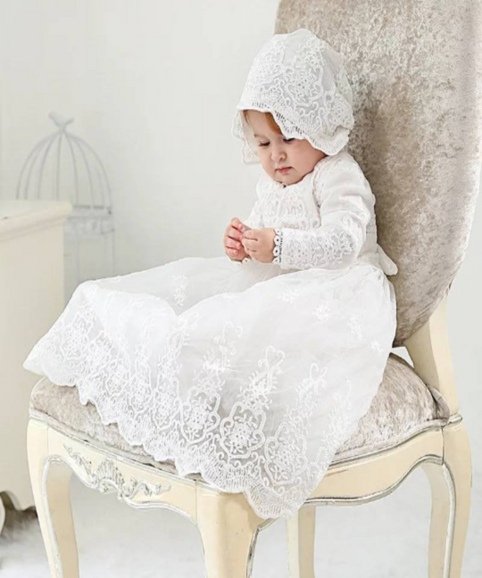 2 Piece Long Sleeve Girls Christening Baptism Dress theprintedloveco